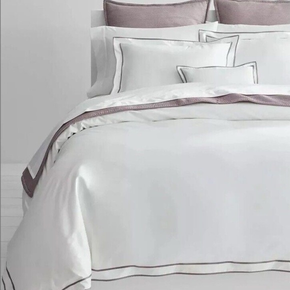 LAUREN Ralph Lauren Spencer Sateen Border Queen Duvet Cover white / stone border - Picture 2 of 5